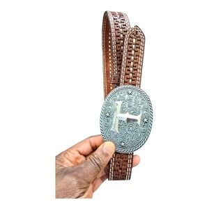 Vintage Ranger Company Belt Women Brown Silver Genuine Leather Woven Western